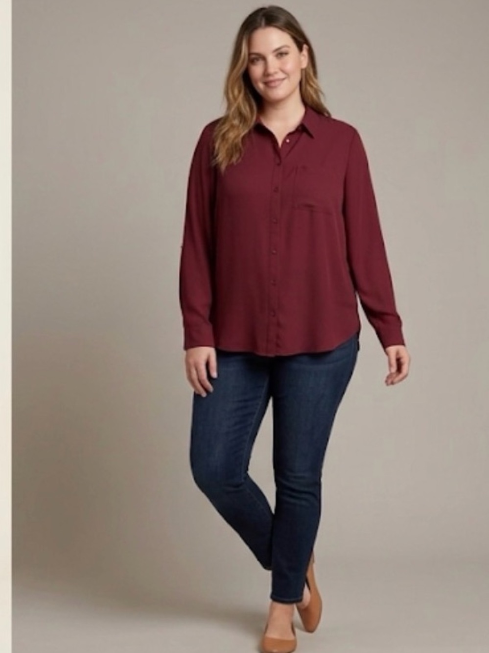 Women's Maroon Long-Sleeve Pocket Blouse size 10 NWT